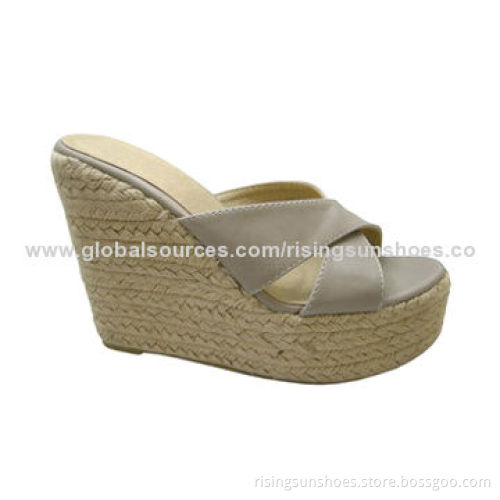 Women's slippers, espadrille covered platform slippers, simple/elegant sandal style, OEM welcomed